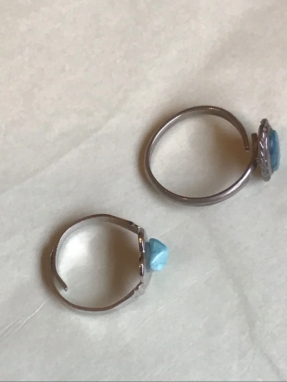 Two Vintage Turquoise Silver-toned Rings, Adjustable